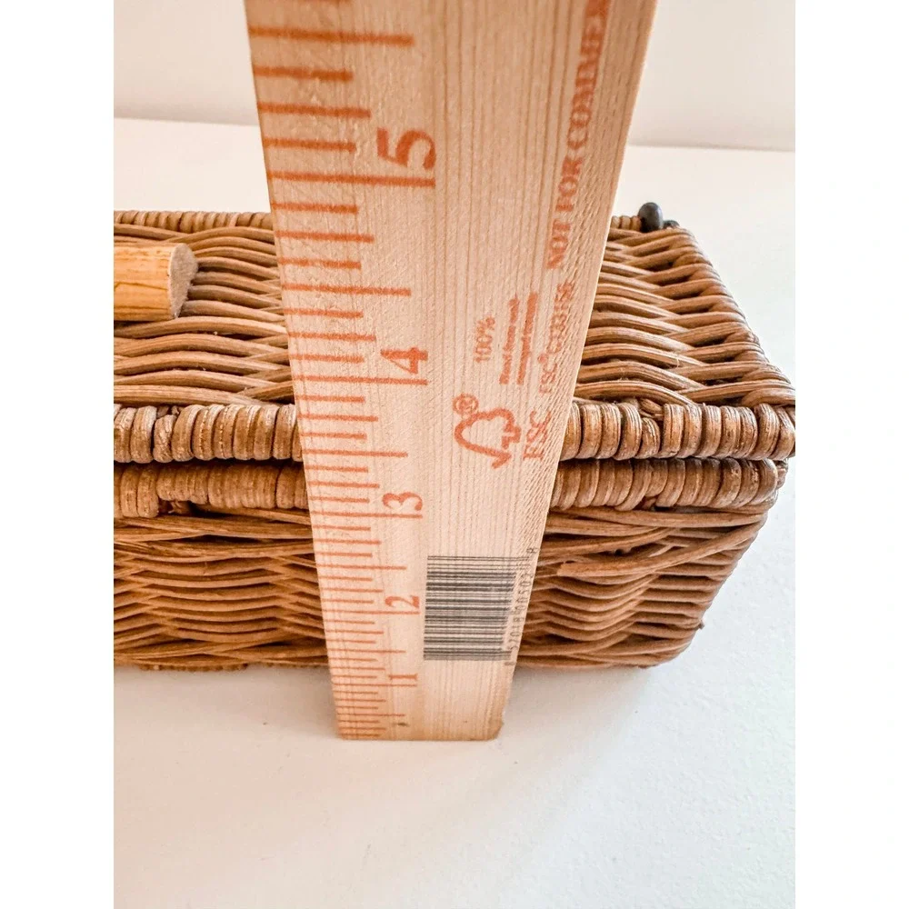 Vintage Woven Wicker Lidded Storage Box Bamboo Handle Rattan Organizer 14